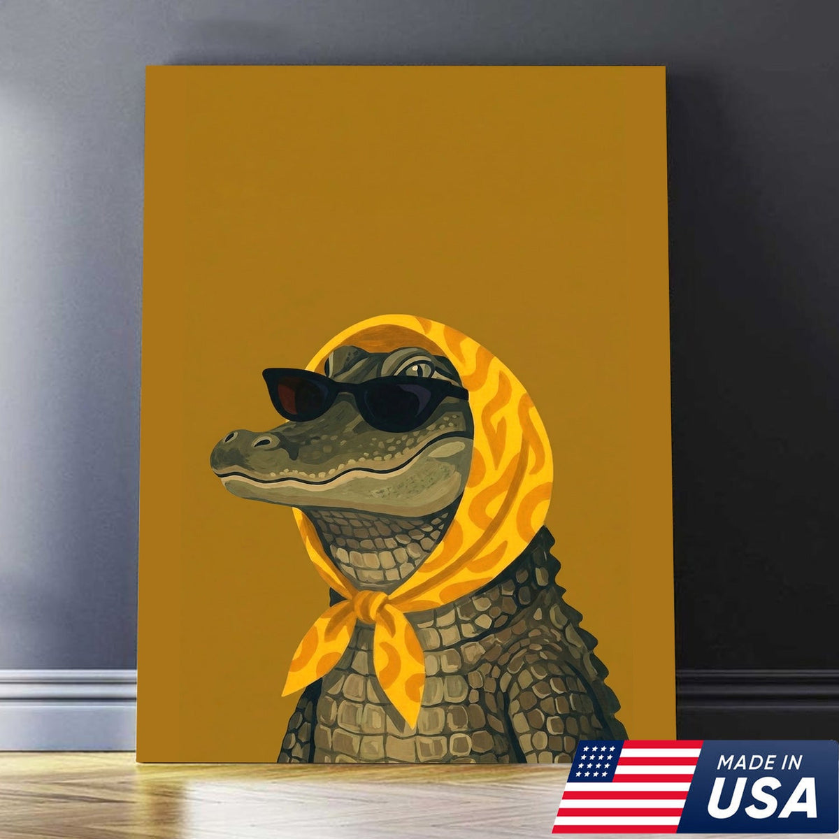 Funny Alligator Wall Art, Cool Crocodile Canvas, Sunglasses Animal Art