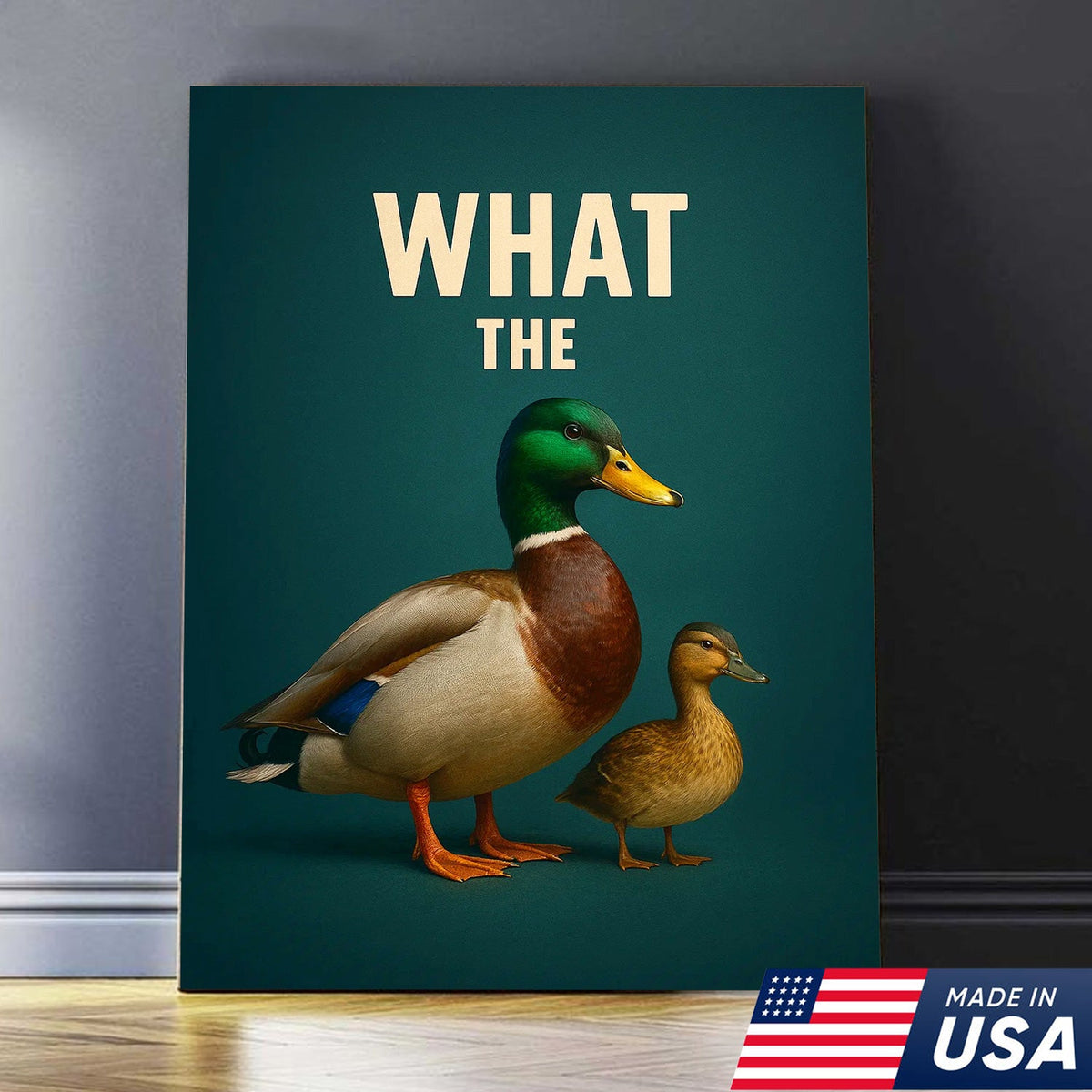 Hilarious Duck Wall Art – Quirky Mallard Canvas Print – Unique Rustic Lodge Bathroom Decor