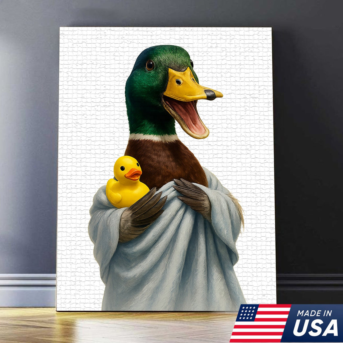 Funny Duck Bathroom Wall Art – Cute Rubber Duck Canvas Print for Farmhouse & Cabin Decor