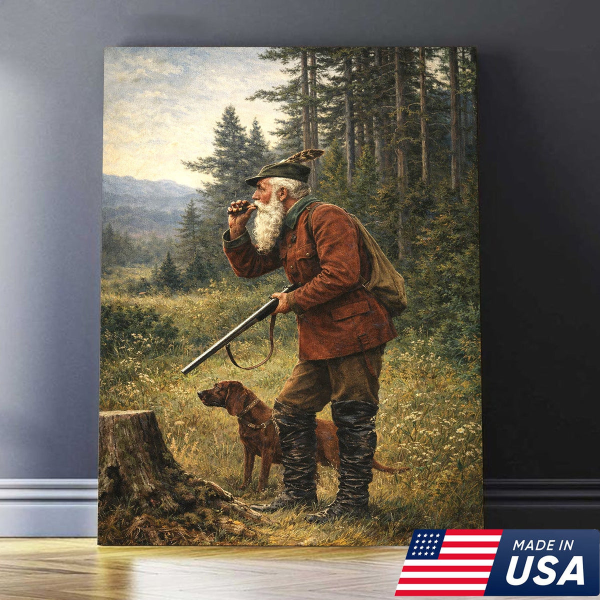 Vintage Hunter and Dog Wall Art, Classic Hunting Scene Canvas