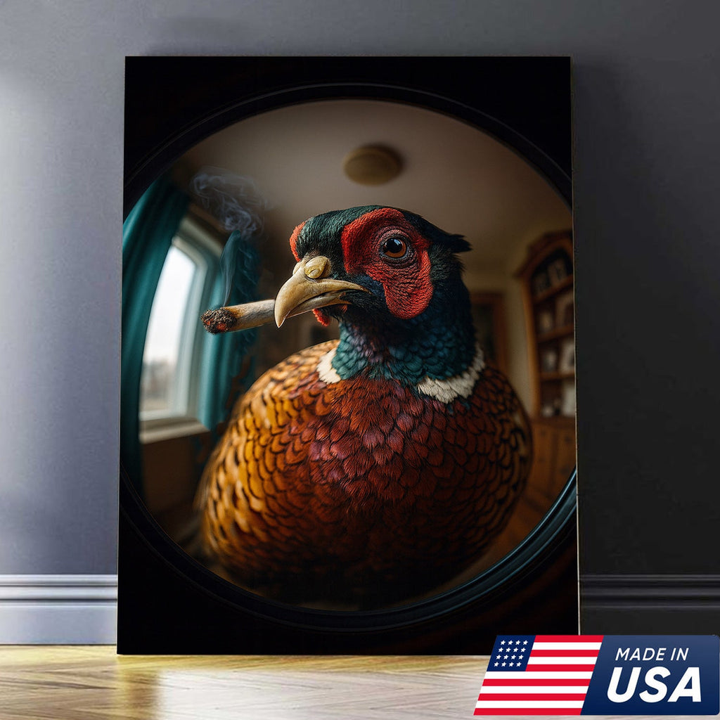 Funny Pheasant Wall Art Smoking Bird Print for Man Cave Decor - Unique Hunting Gift