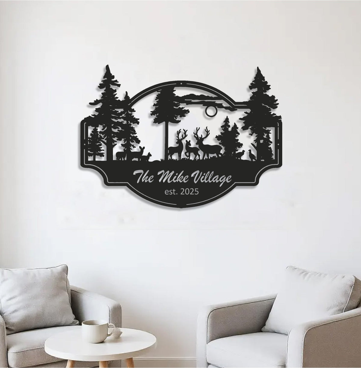 Personalized Deer Metal Sign WITH LED/WITHOUT LED - Rustic Wildlife Scene Cabin Name Sign