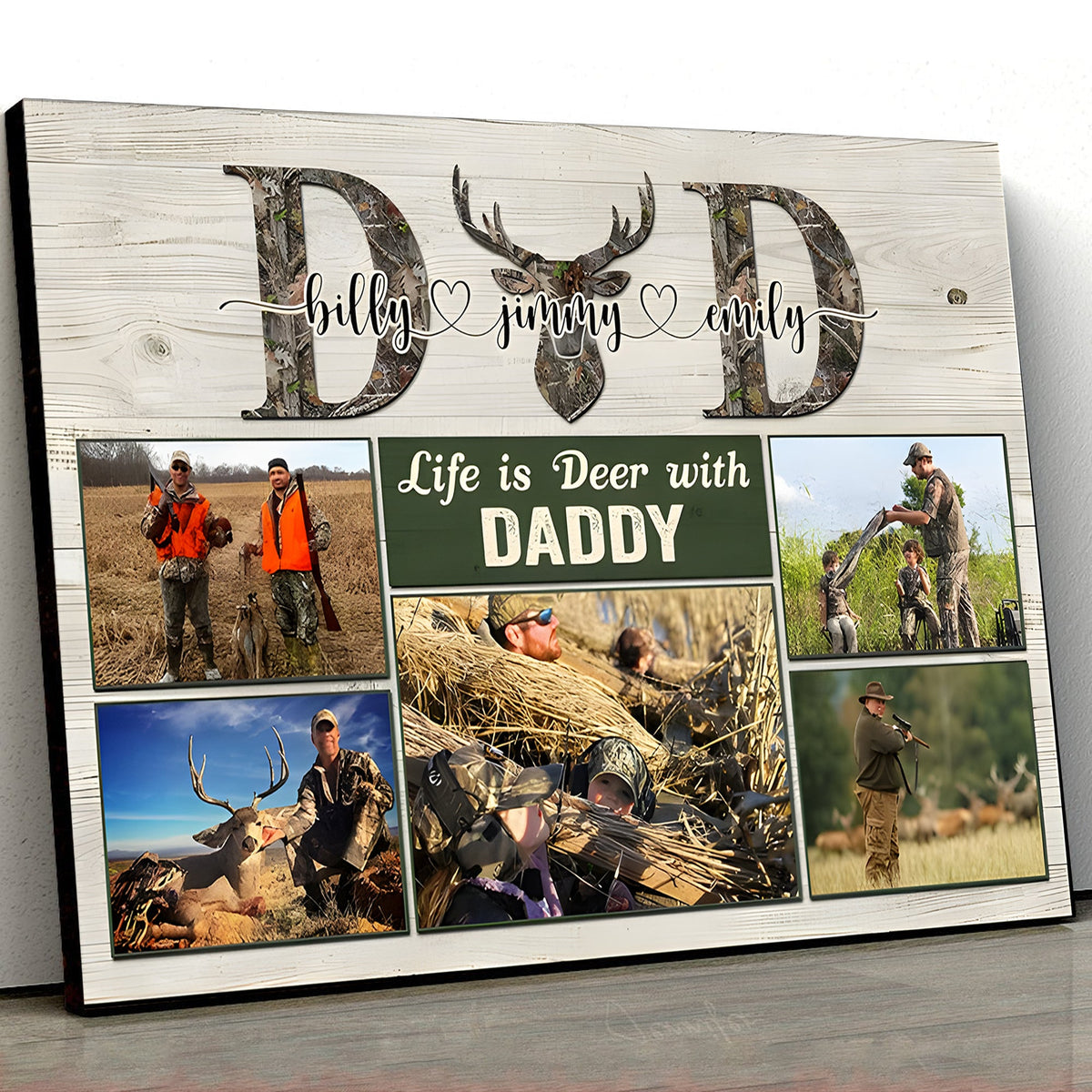 Personalized Hunting Dad Canvas – Life is Deer with Daddy Custom Photo Gift for Dad