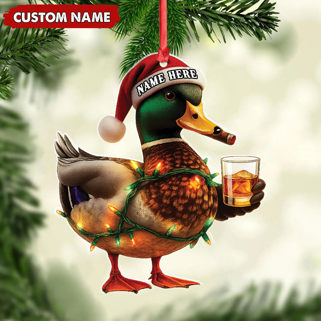 Personalized Funny Duck Smoking Acrylic Christmas Ornament – Custom Name Drinking Gift For Hunters
