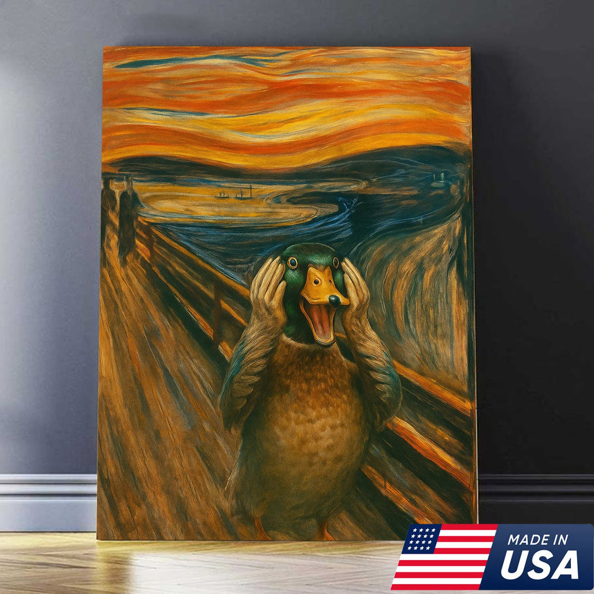 Funny Duck Scream Canvas Wall Art, Parody Edvard Munch Painting Print