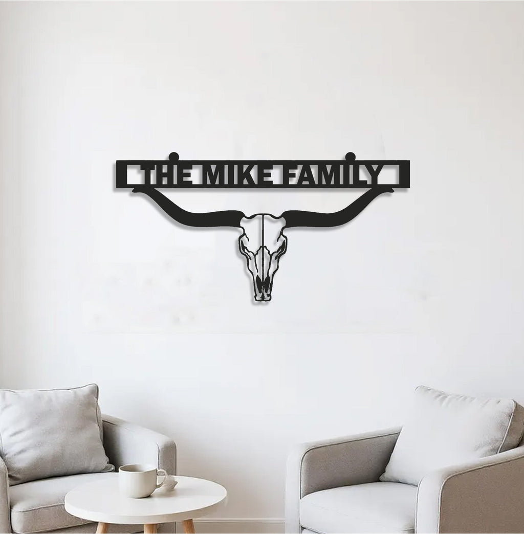 Personalized Metal Ranch Sign WITH LED/WITHOUT LED – Western Longhorn Skull Cowboy Decor