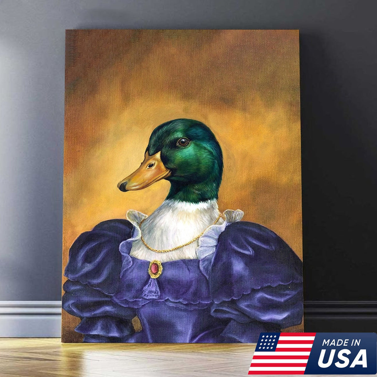 Funny Duck Portrait Wall Art, Victorian Animal Painting, Funny Elegant Decor