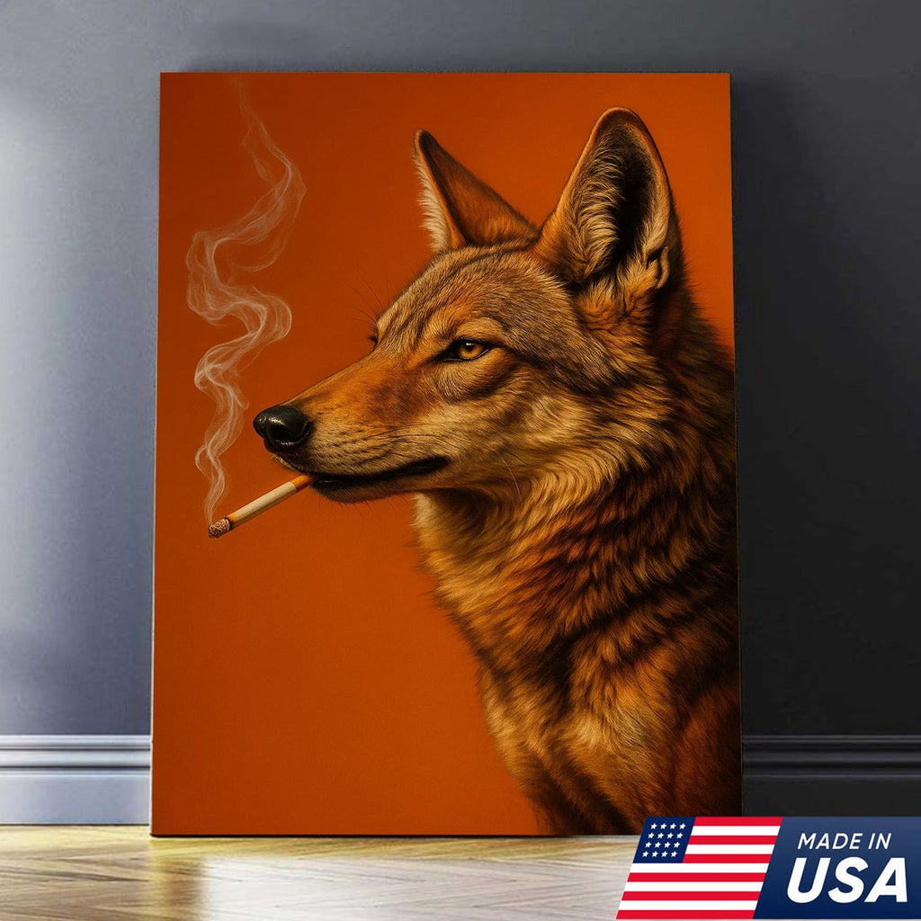 Coyote Canvas Wall Art – Rustic Wildlife Decor – Hunting Cabin Artwork – Mountain Lodge Wall Hanging