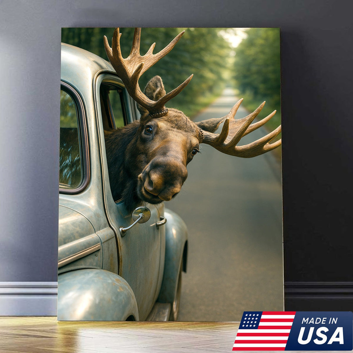 Funny Moose Canvas – Hilarious Wildlife Wall Art Gift for Hunters, Cabin or Lodge Decor