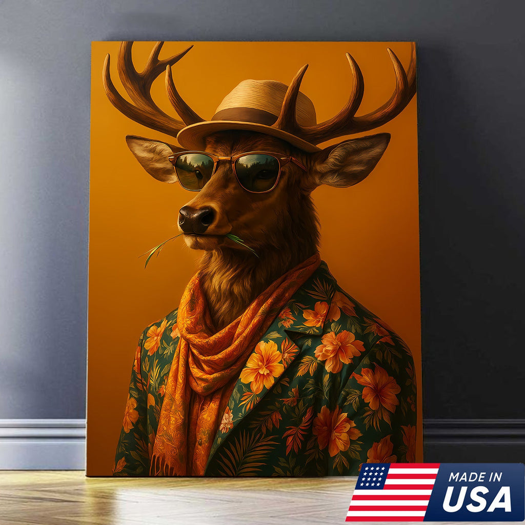 Stylish Deer Canvas – Funny Hunting Wall Art for Cabin & Man Cave, Cool Gift for Hunters