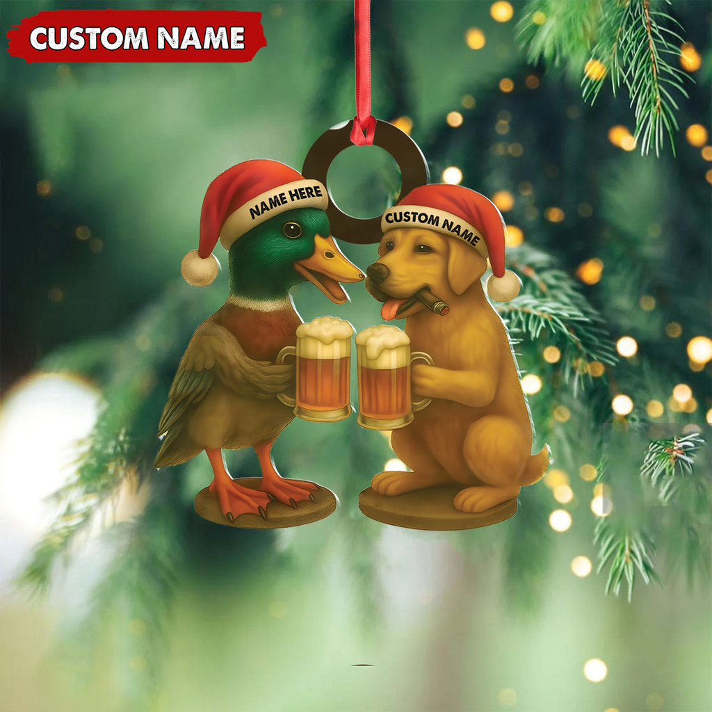 Custom Duck & Dog Acrylic Christmas Ornament – Personalized Hunter Gift