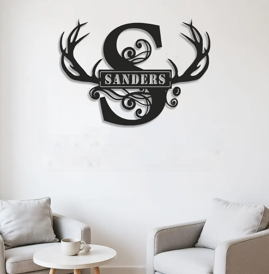 Personalized Deer Alphabet Antler Metal Sign – Custom Family Name Wall Decor for Hunters