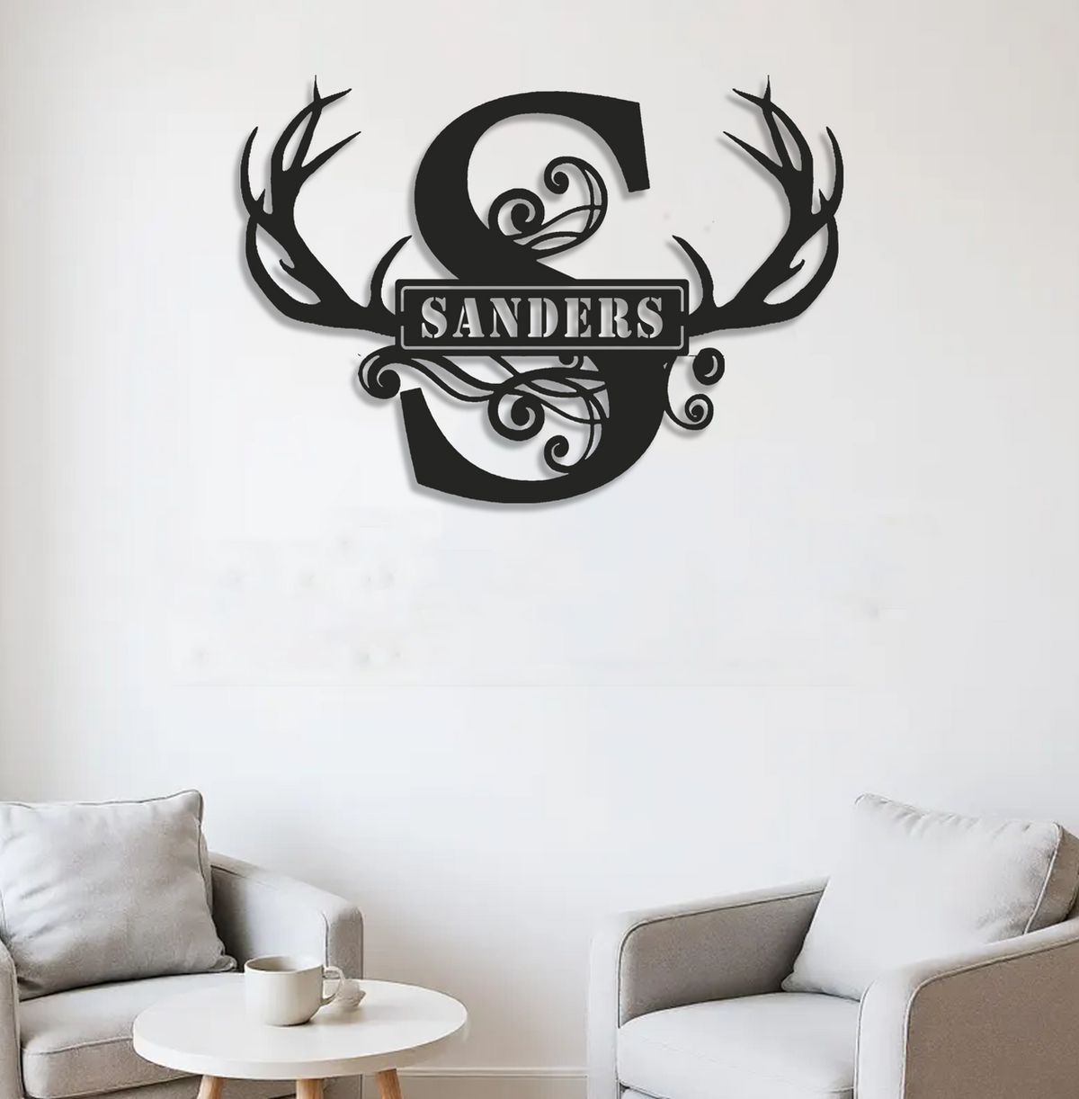 Personalized Deer Alphabet Antler Metal Sign – Custom Family Name Wall Decor for Hunters