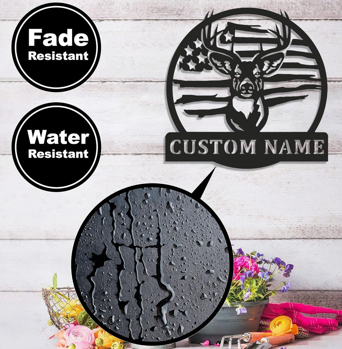 Custom Name American Flag Deer Hunting Metal Sign WITH LED/WITHOUT LED Light Rustic Lodge Wall Decor