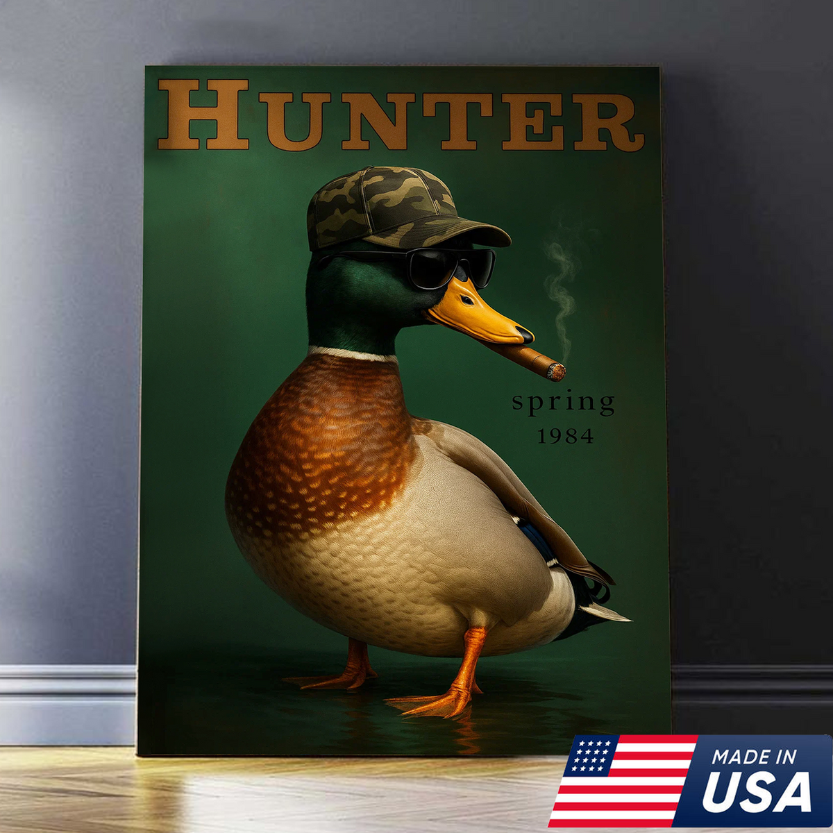 Funny Mallard Duck Canvas Wall Art – Cool Hunter Decor, Rustic Wildlife Artwork