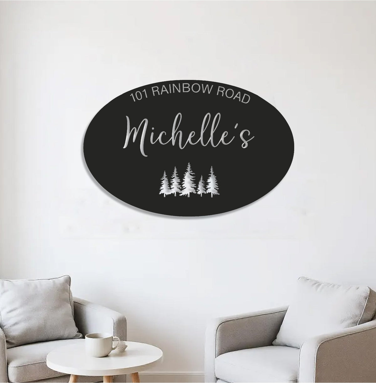 Personalized Address Metal Sign WITH LED/WITHOUT LED - Custom Family Name Sign with Pine Trees