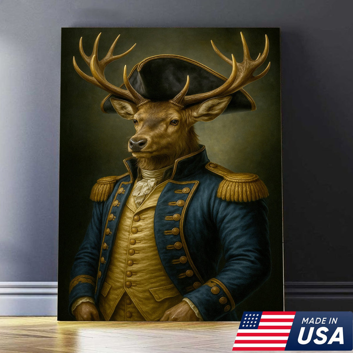 Regal Deer Admiral Wall Art Canvas – Vintage Noble Animal Portrait for Home & Cabin Decor