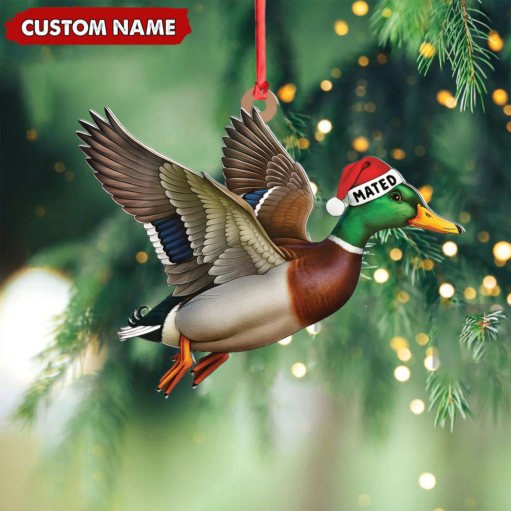 Personalized Flying Duck Acrylic Ornament – Custom Name Christmas Acrylic Gift for Hunters