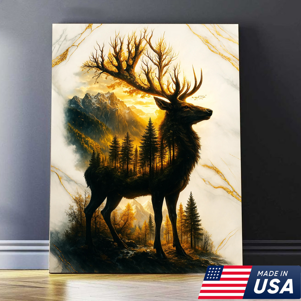 Majestic Deer Canvas Wall Art – Rustic Wildlife Decor, Forest Landscape within Buck Silhouette