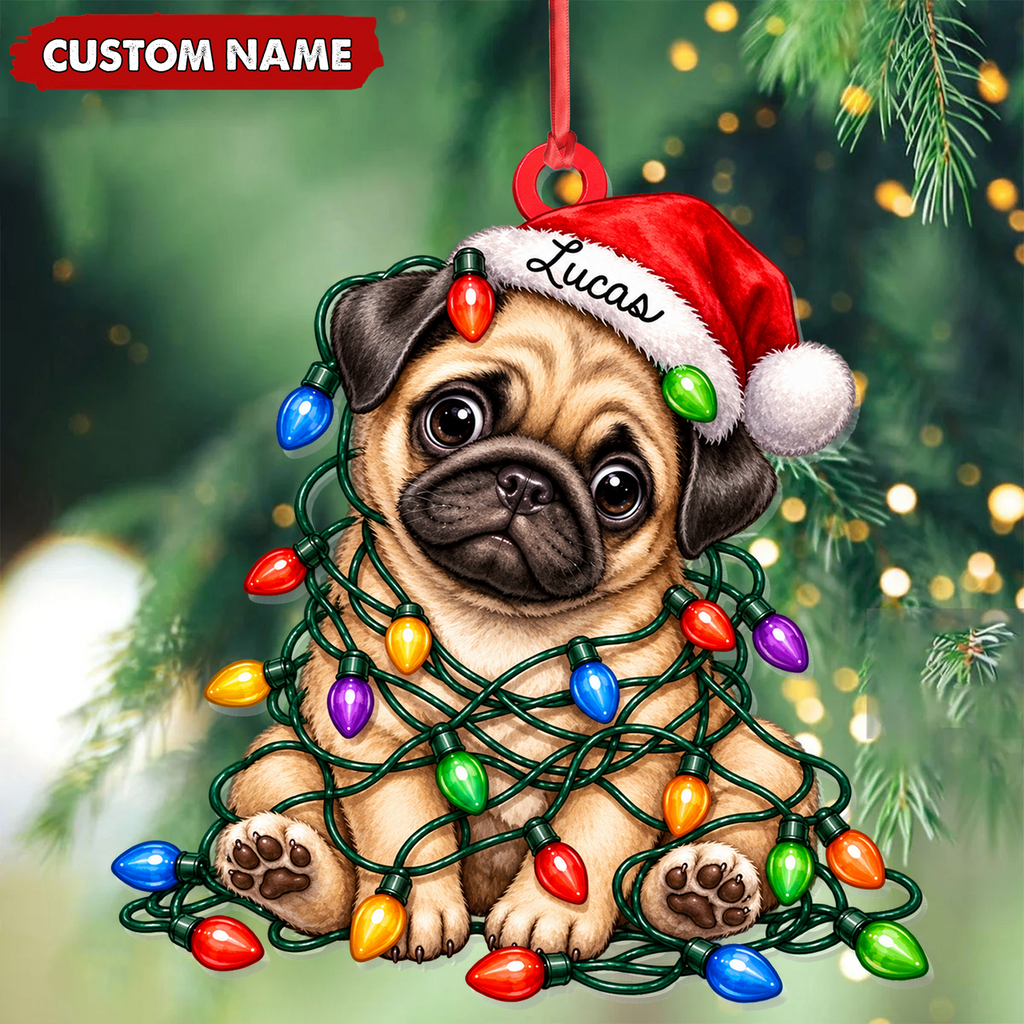 Personalized Pug Christmas Ornament Custom Name Festive Dog Keepsake