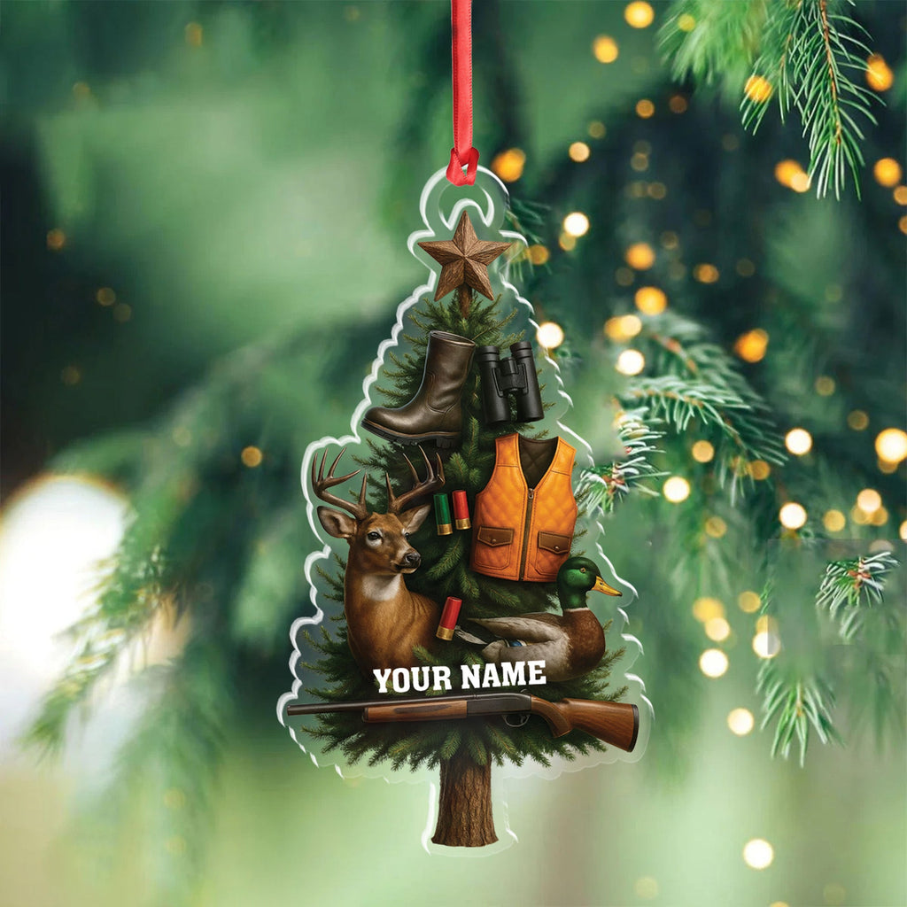 Custom Name Hunting Christmas Tree Ornament, Deer & Duck Hunter Decor, Personalized Outdoorsman Gift