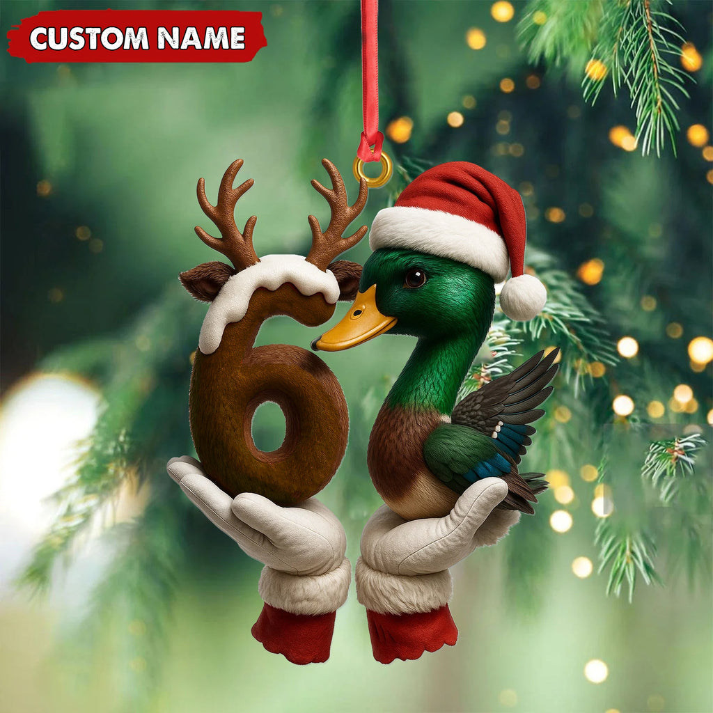 Personalized Trend 67 Duck Christmas Ornament, Custom Name Six Seven Reindeer 6 and Duck Design, Funny Meme Holiday Tree Decoration