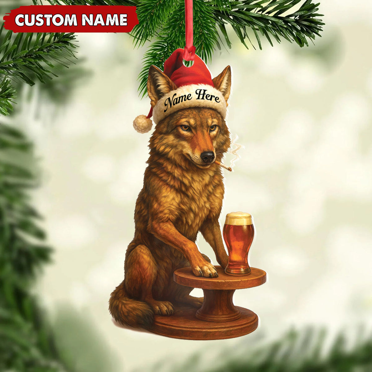 Personalized Acrylic Wolf Coyote Christmas Ornament – Personalized Holiday Decoration for Hunters & Wildlife Lovers