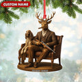 Personalized Acrylic Deer Christmas Ornament – Elegant Hunter Buck with Dog Holding Rifle Holiday Decor