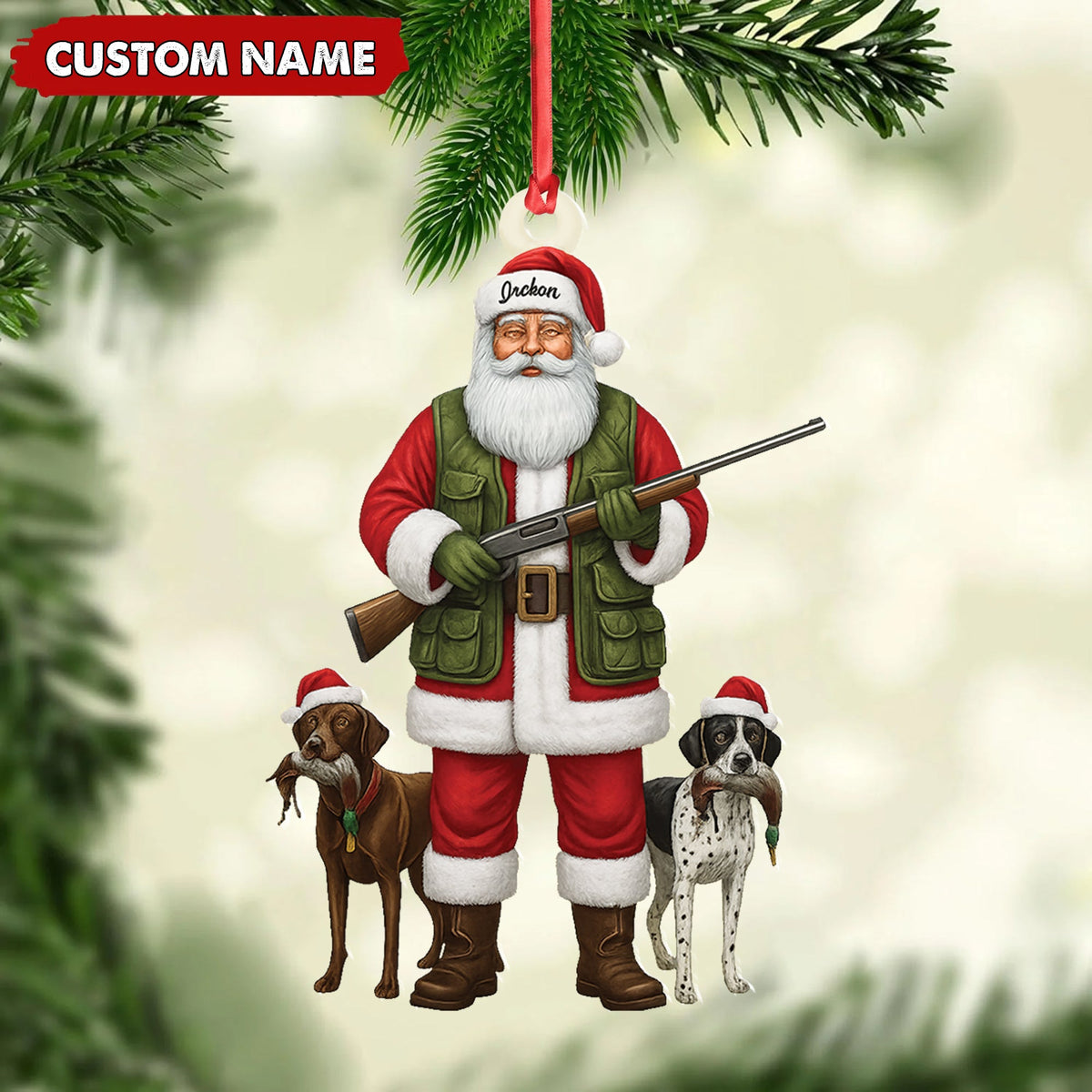 Personalized Santa Hunter Christmas Ornament – Funny Dog Lover Acrylic Holiday Decor