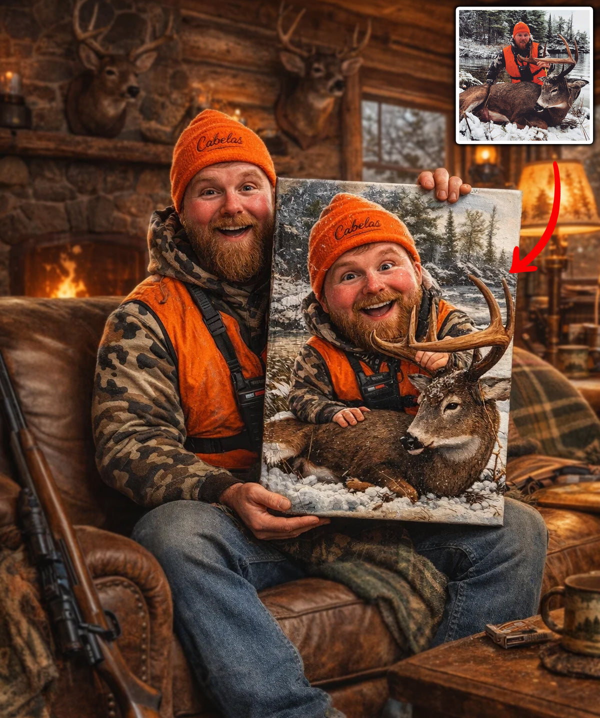 Personalized Hunter Photo Canvas Wall Art, Custom Deer Trophy Portrait from Your Picture