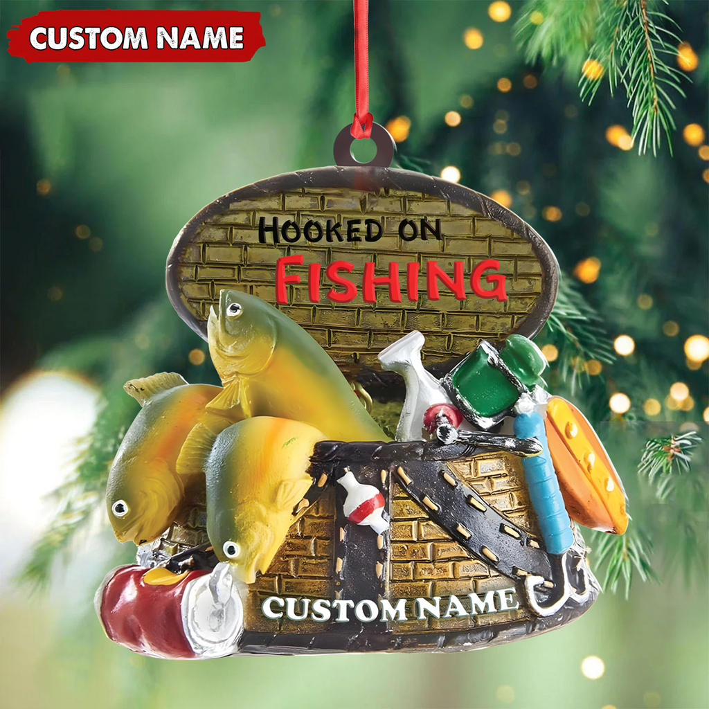 Custom Fishing Ornament – Personalized Hooked on Fishing Christmas Decoration