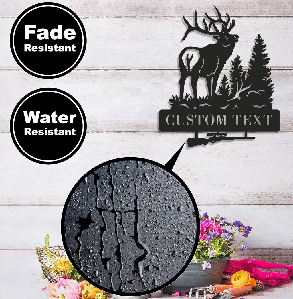 Personalized Elk Hunting Metal Sign WITH LED/WITHOUT LED Light Deer Forest Scene Custom Name Rifle Wall Art Hunter Gift