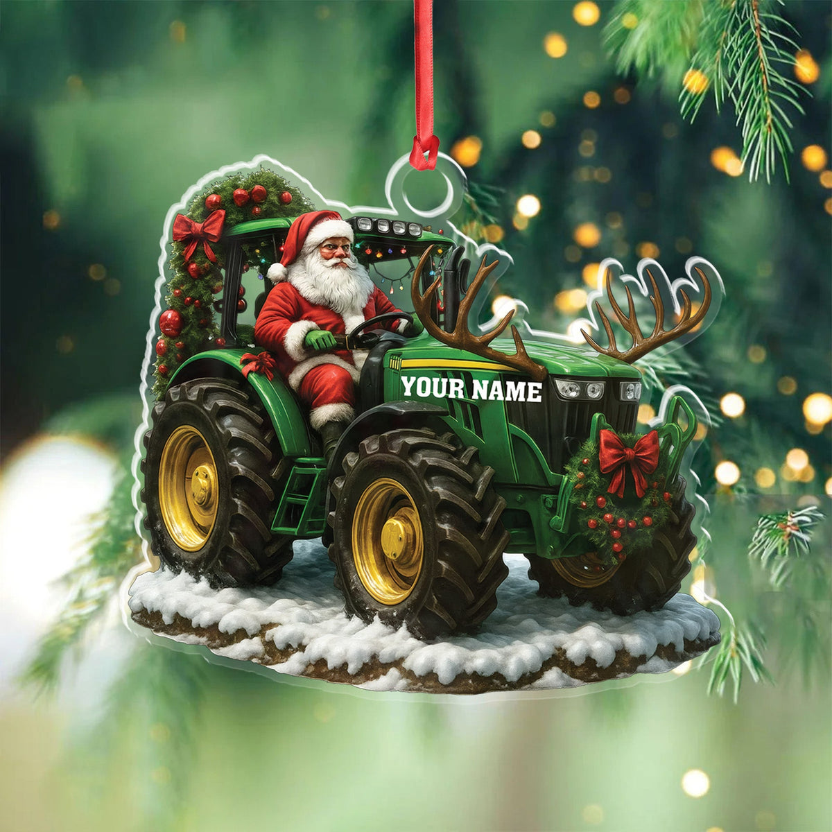 Custom Name Santa Tractor Ornament, Farmer Christmas Tree Decor, Personalized Farm Gift