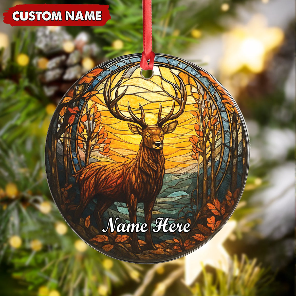 Personalized Deer Ornament, Custom Name Christmas Decoration, Rustic Woodland Animal Ornament for Holiday Tree