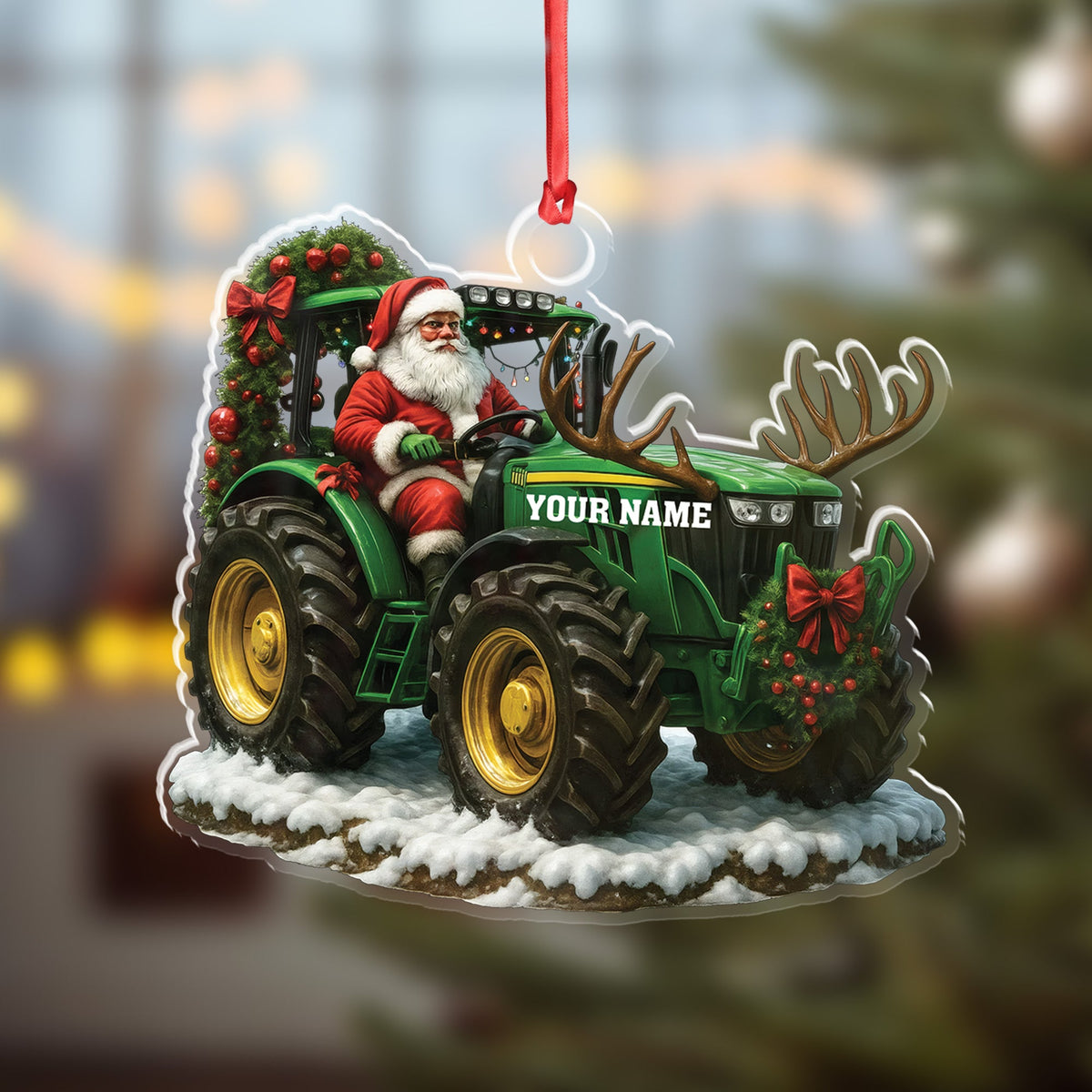 Custom Name Santa Tractor Ornament, Farmer Christmas Tree Decor, Personalized Farm Gift