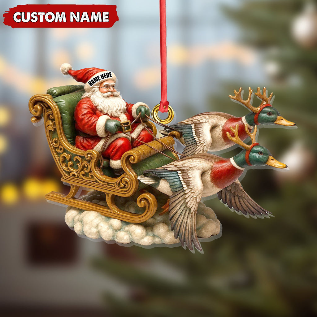 Personalized Santa Sleigh Duck Ornament, Custom Name Christmas Gift for Hunters