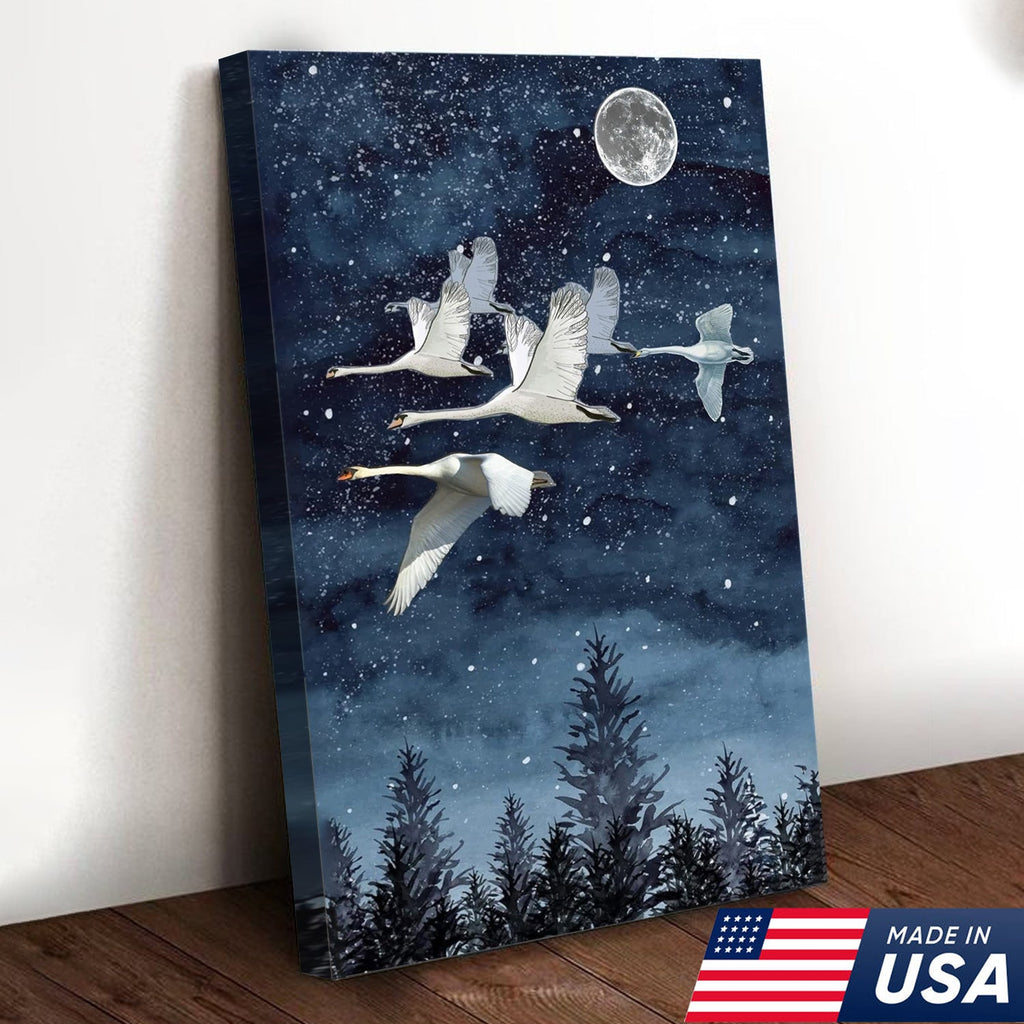 Moonlit Swan Flight Canvas