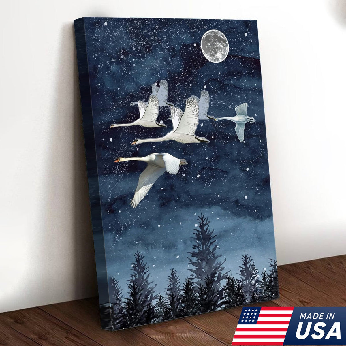 Moonlit Swan Flight Canvas