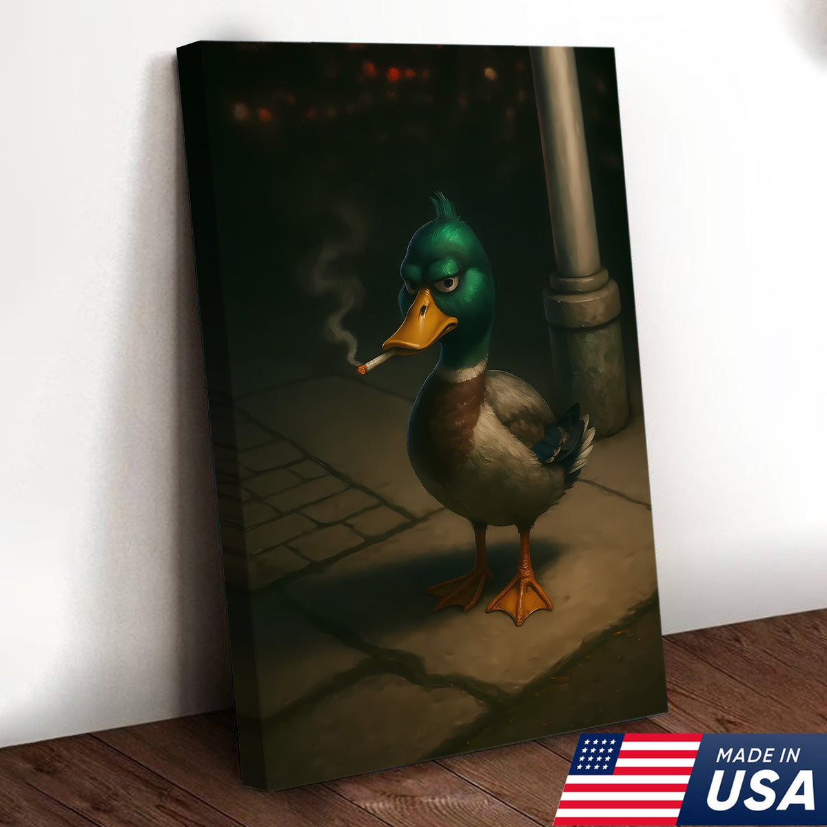 Funny Duck Canvas, Grumpy Mallard Wall Art, Humorous Bird Lover Decor for Man Cave or Cabin