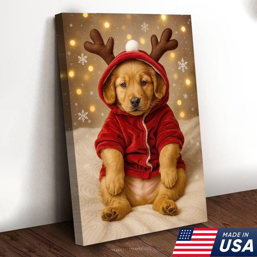 Christmas Puppy Reindeer Canvas Wall Art, Cute Golden product image 6