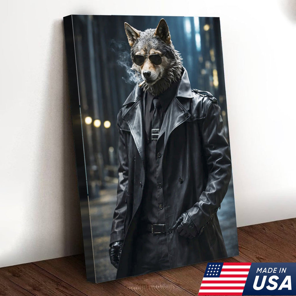 Noir Wolf Detective Canvas Wall Art, Cool in Leather Coat product image 4