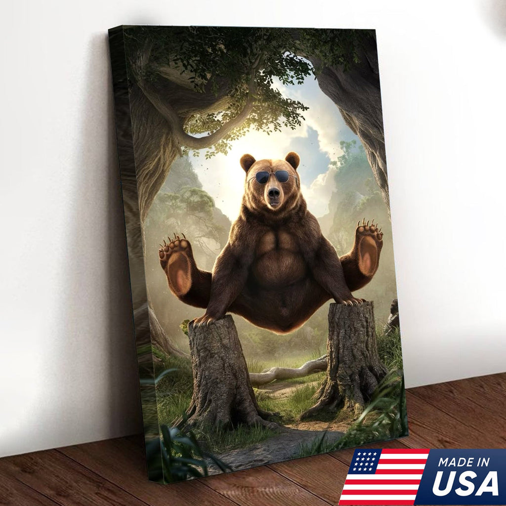 Funny Bear Canvas, Cool Animal Wall Art, Sunglasses Bear Decor