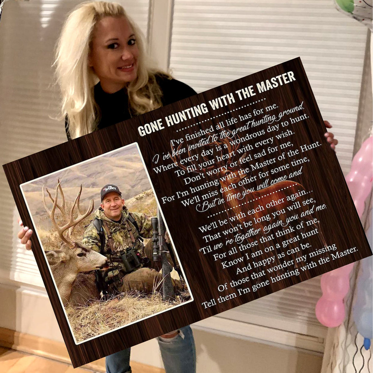 Personalized Hunting Memorial Canvas – Gone Hunting With The Master Gift for Loss of Hunter Dad
