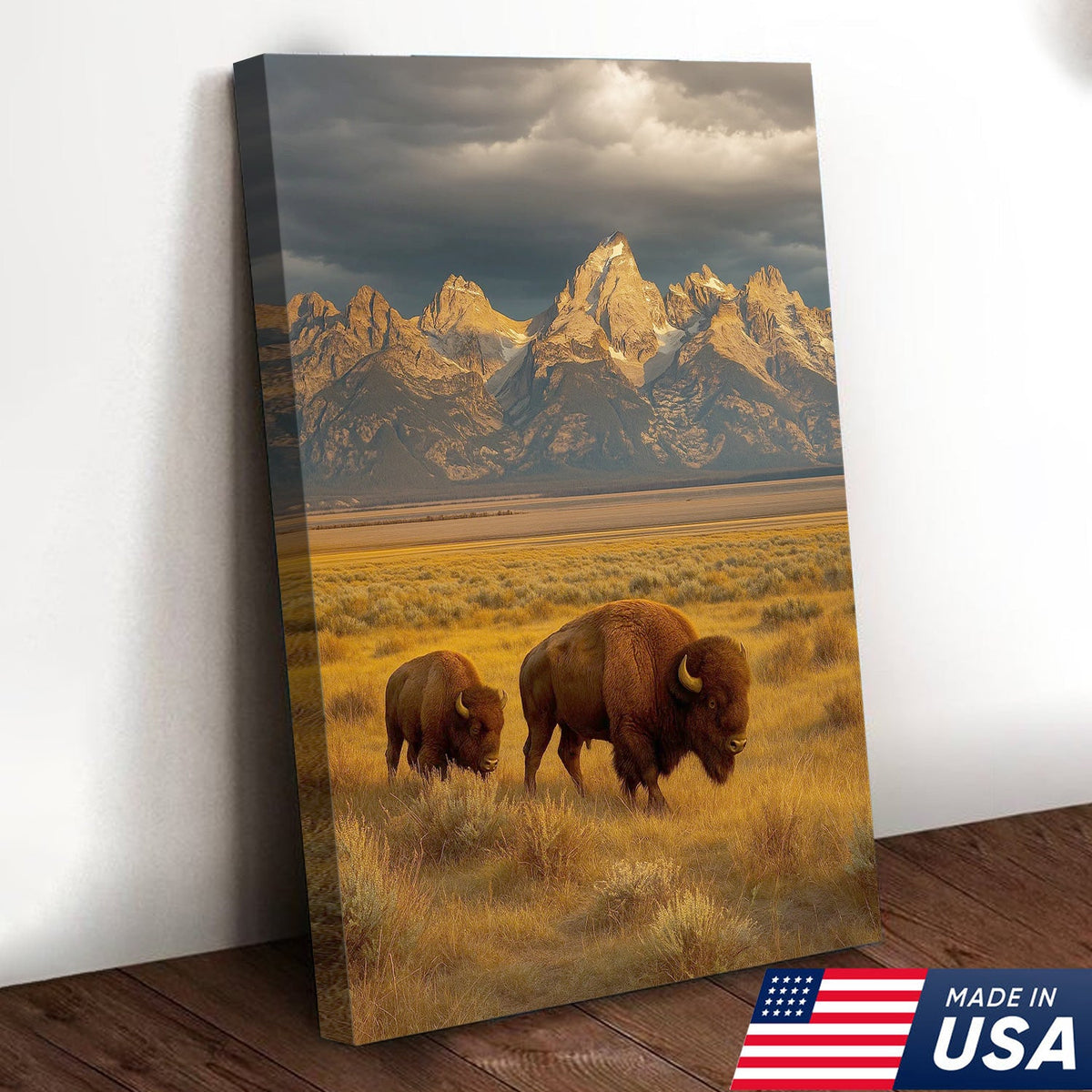 Buffalo Bison Canvas Wall Art, Grand Teton Mountain Landscape Print