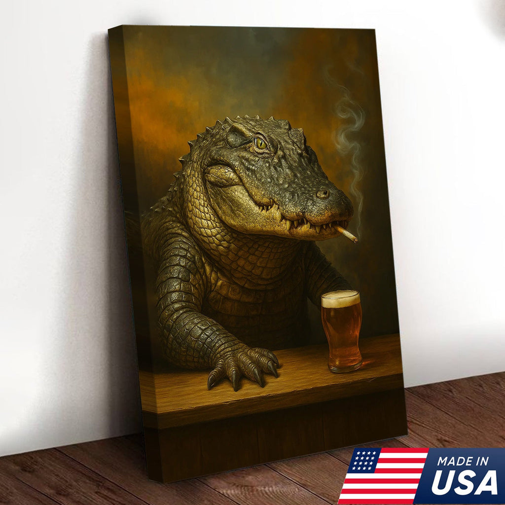Alligator Wall Art Canvas – Rustic Wildlife Animal Print for Hunting Cabin