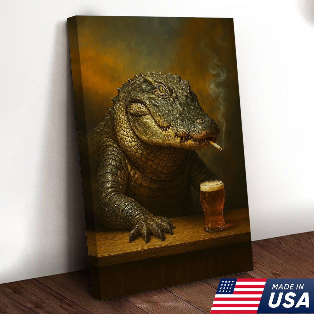 Alligator Wall Art Canvas – Rustic Wildlife Animal Print for Hunting Cabin