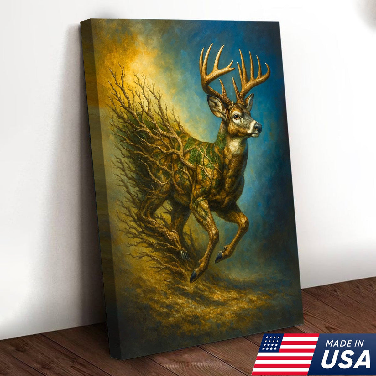 Majestic Deer Canvas Wall Art – Surreal Wildlife Nature Scene – Rustic Lodge and Cabin Decor