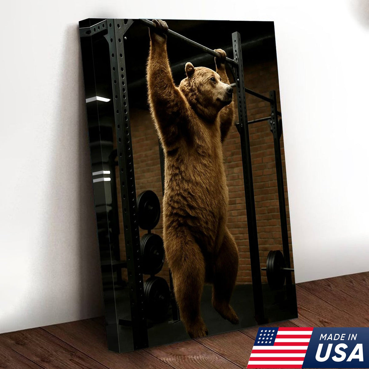 Gym Bear Canvas Wall Art, Funny Workout Animal Art, Fitness Motivation Decor