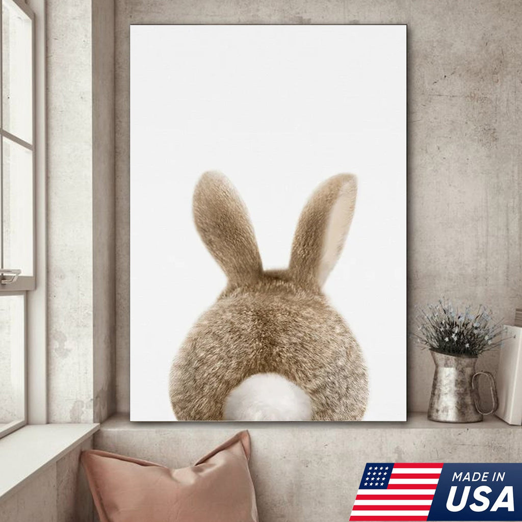 Cute Bunny Trio Wall Art Canvas Set, Minimalist Animal Nursery Illustration