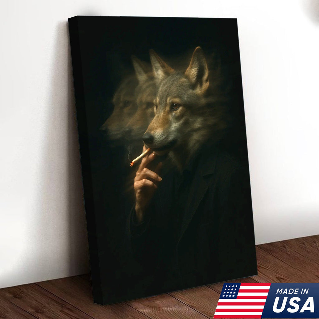 Mystical Wolf Coyote Canvas Wall Art - Mysterious Animal Portrait with Surreal Motion Effect